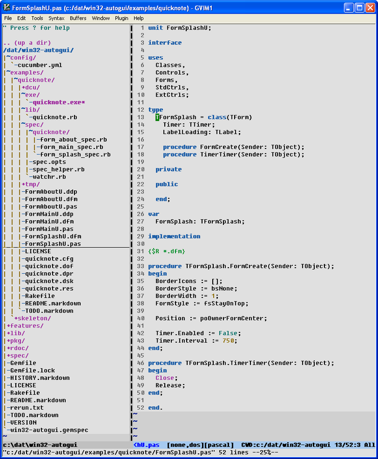 Quicknote project layout in Vim