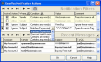 Notification Actions Editor, define your spam filter rules using Perl style regular expressions